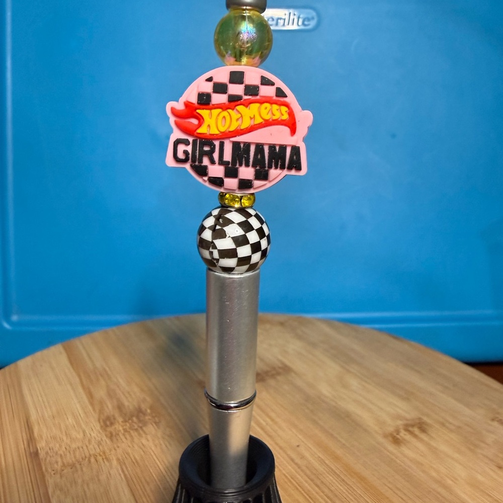 Hot Mess Girlmama Pink Checker Charm Pen